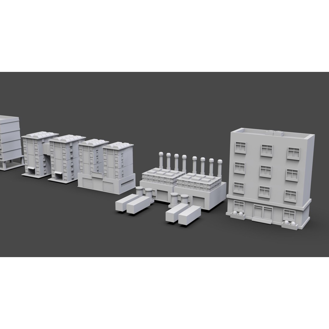 Low Poly City Buildings 3D Model – Game Ready Urban Asset Pack, FBX & OBJ - View 21