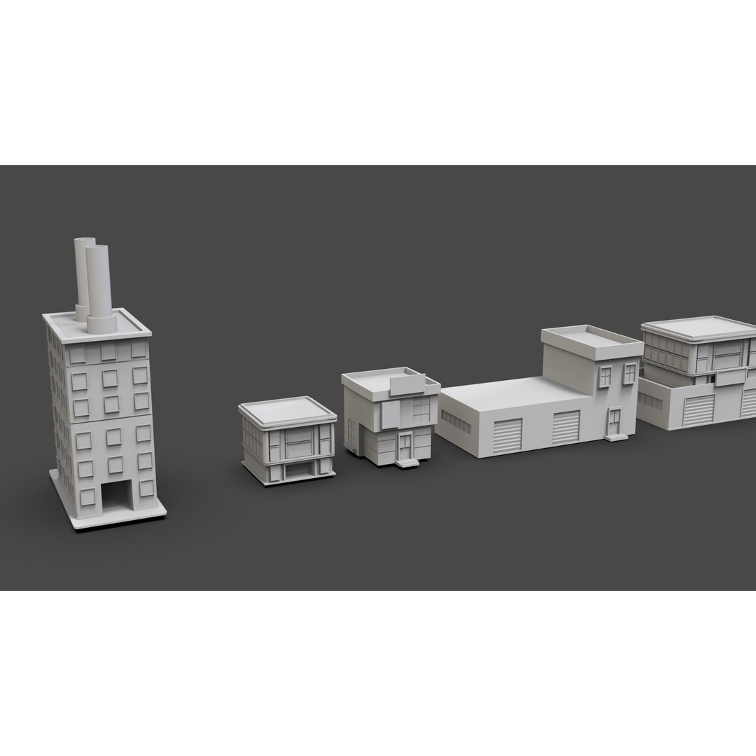 Low Poly City Buildings 3D Model – Game Ready Urban Asset Pack, FBX & OBJ - View 27