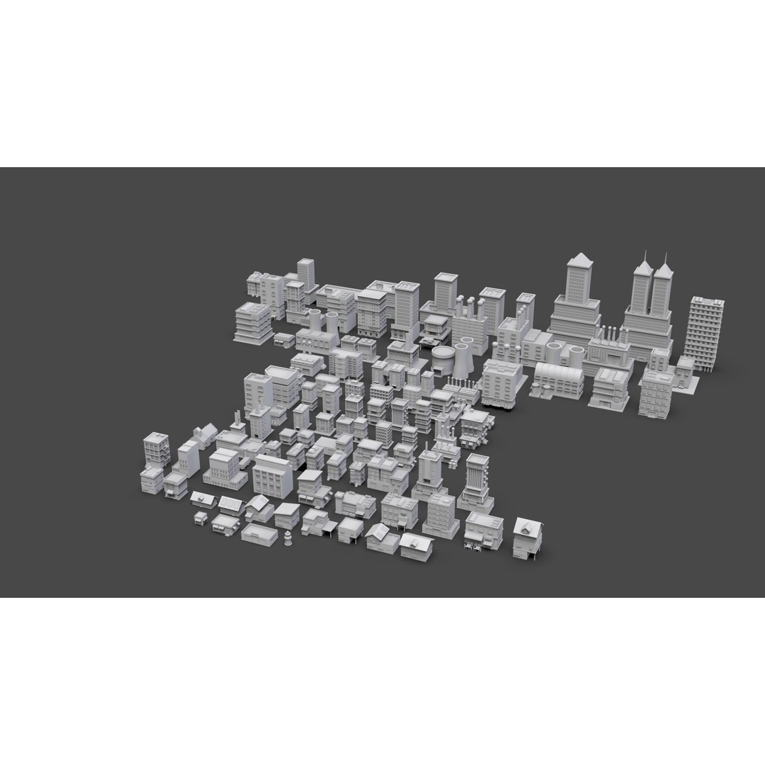 Low Poly City Buildings 3D Model – Game Ready Urban Asset Pack, FBX & OBJ - View 29