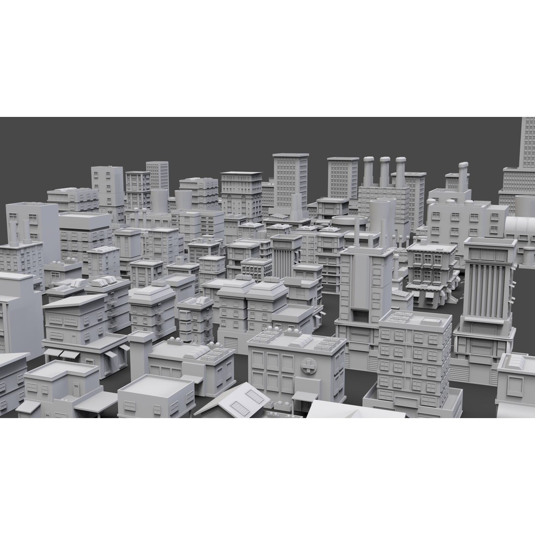 Low Poly City Buildings 3D Model – Game Ready Urban Asset Pack, FBX & OBJ - View 3