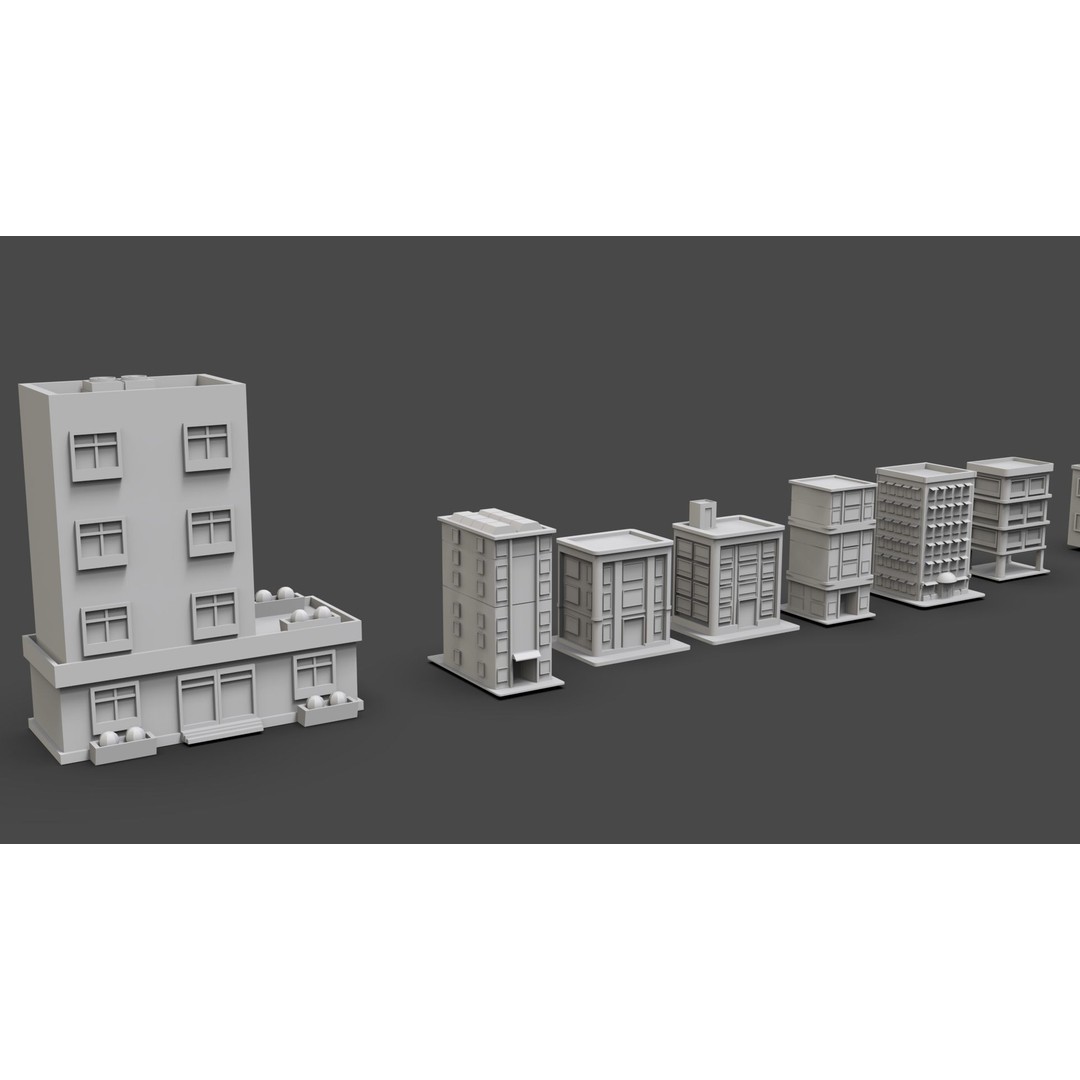 Low Poly City Buildings 3D Model – Game Ready Urban Asset Pack, FBX & OBJ - View 31
