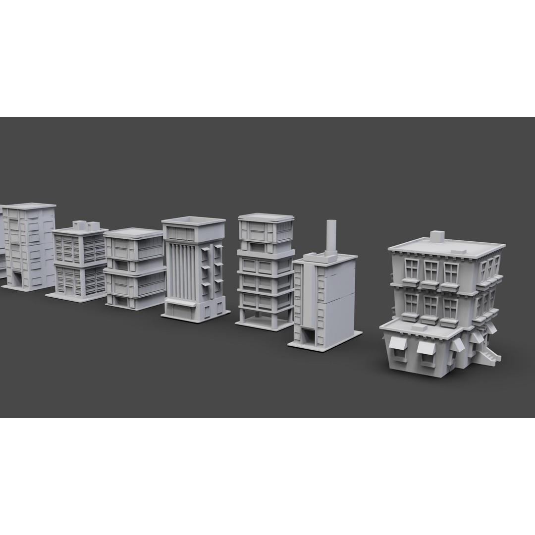 Low Poly City Buildings 3D Model – Game Ready Urban Asset Pack, FBX & OBJ - View 33