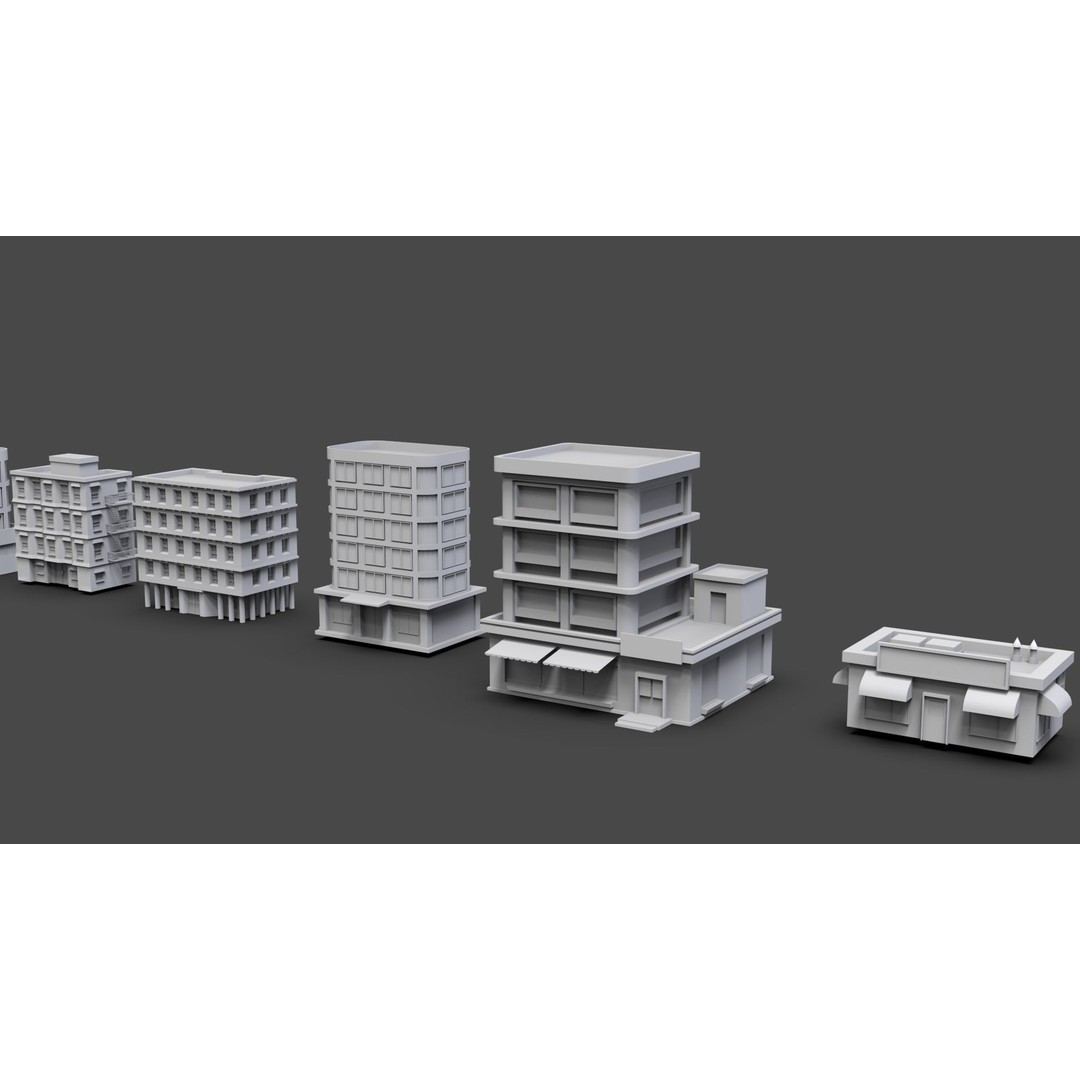Low Poly City Buildings 3D Model – Game Ready Urban Asset Pack, FBX & OBJ - View 34