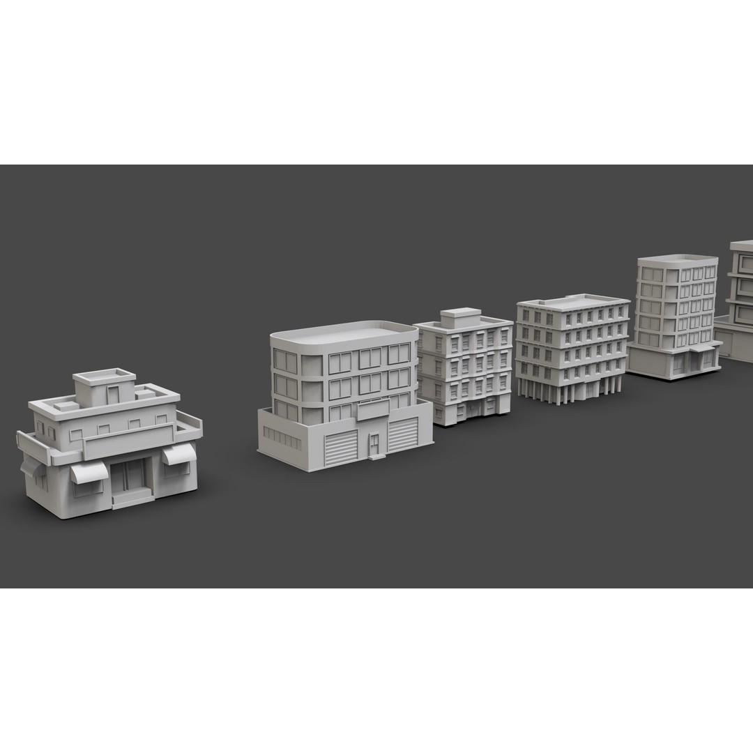 Low Poly City Buildings 3D Model – Game Ready Urban Asset Pack, FBX & OBJ - View 35