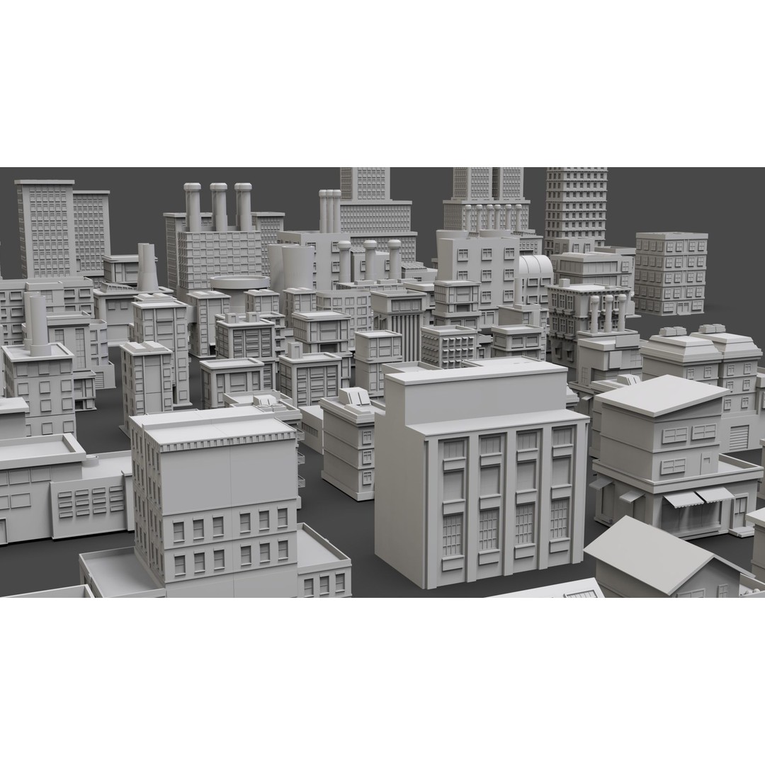 Low Poly City Buildings 3D Model – Game Ready Urban Asset Pack, FBX & OBJ - View 4