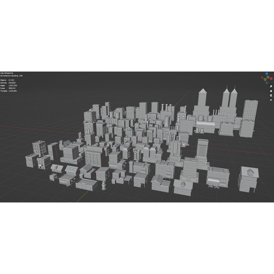 Low Poly City Buildings 3D Model – Game Ready Urban Asset Pack, FBX & OBJ - View 41