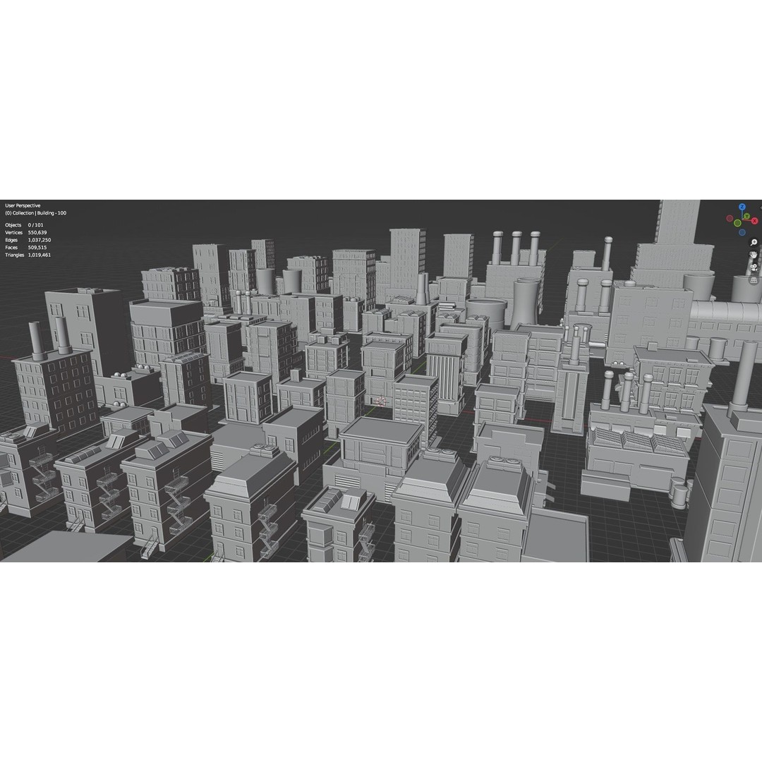 Low Poly City Buildings 3D Model – Game Ready Urban Asset Pack, FBX & OBJ - View 44