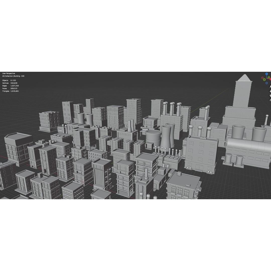 Low Poly City Buildings 3D Model – Game Ready Urban Asset Pack, FBX & OBJ - View 46