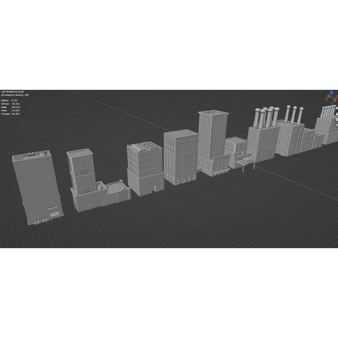 Low Poly City Buildings 3D Model – Game Ready Urban Asset Pack, FBX & OBJ - View 47
