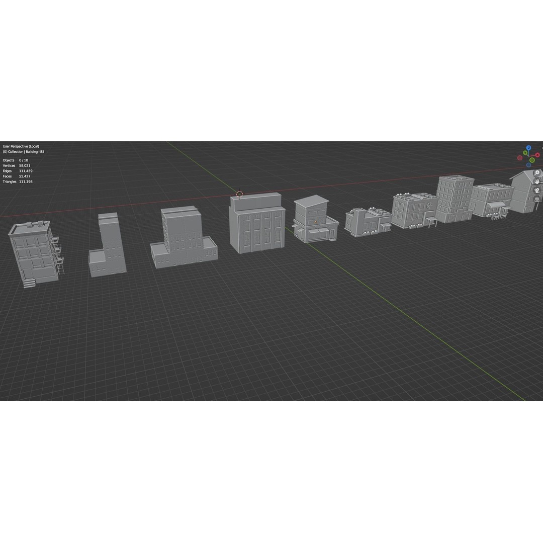 Low Poly City Buildings 3D Model – Game Ready Urban Asset Pack, FBX & OBJ - View 48