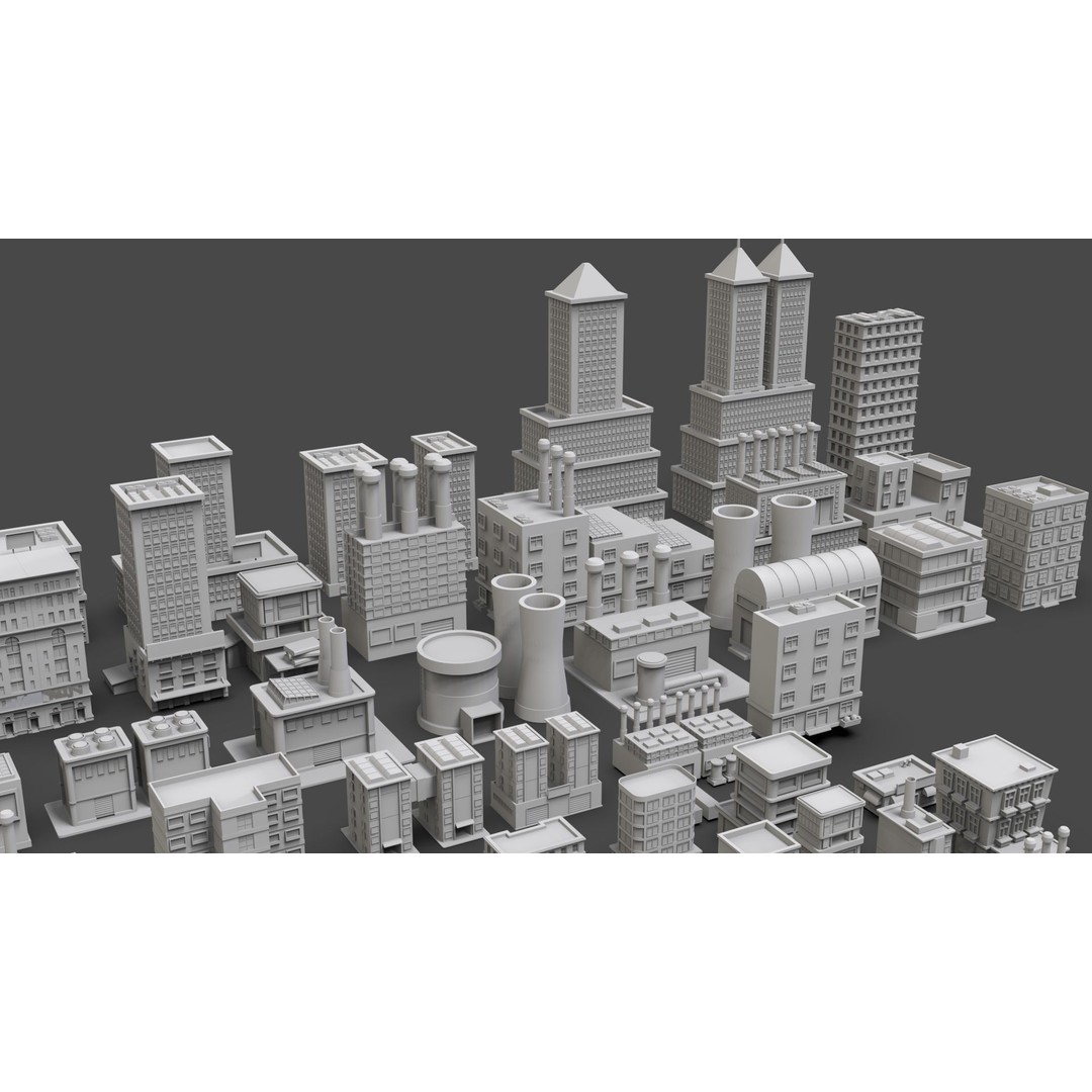 Low Poly City Buildings 3D Model – Game Ready Urban Asset Pack, FBX & OBJ - View 5