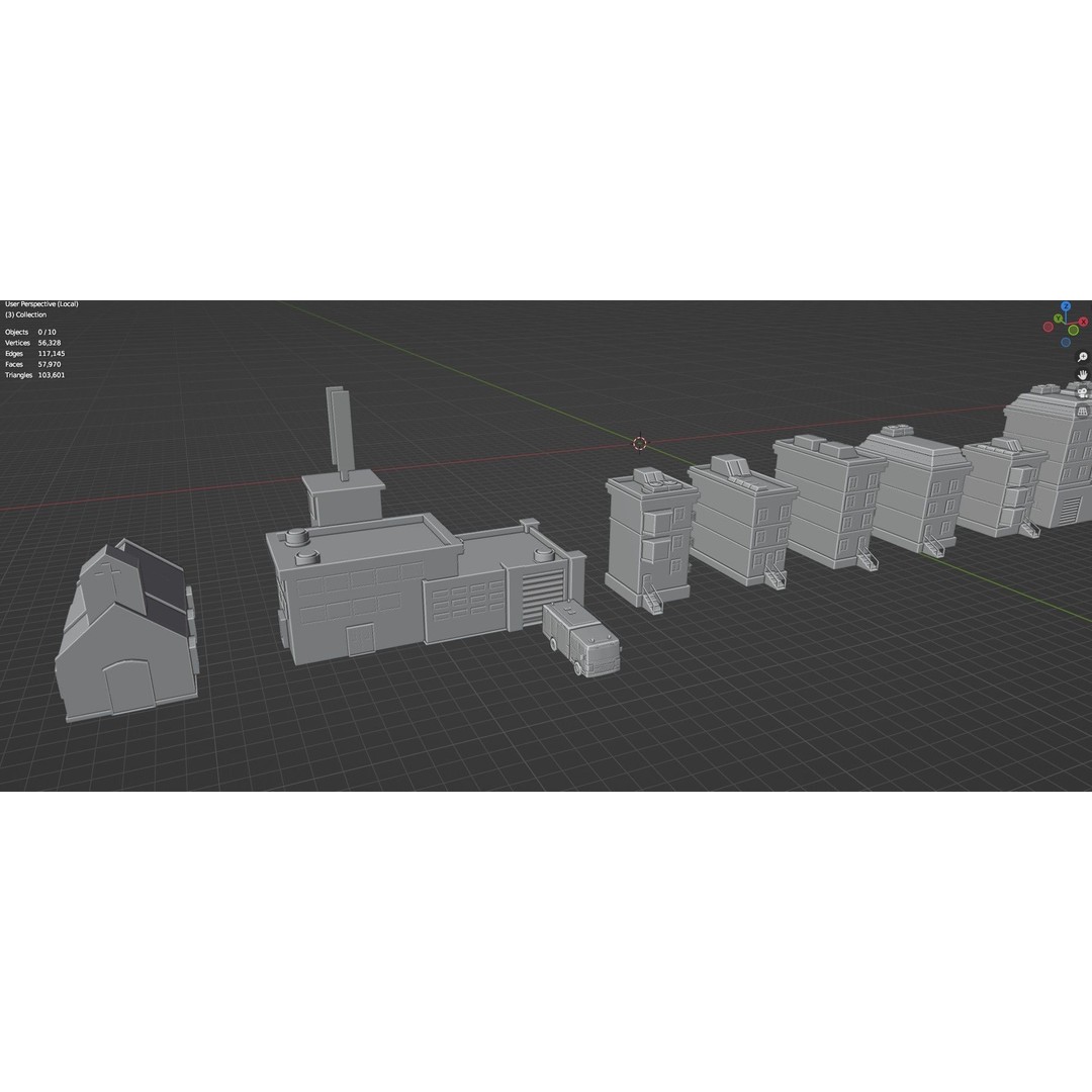Low Poly City Buildings 3D Model – Game Ready Urban Asset Pack, FBX & OBJ - View 51