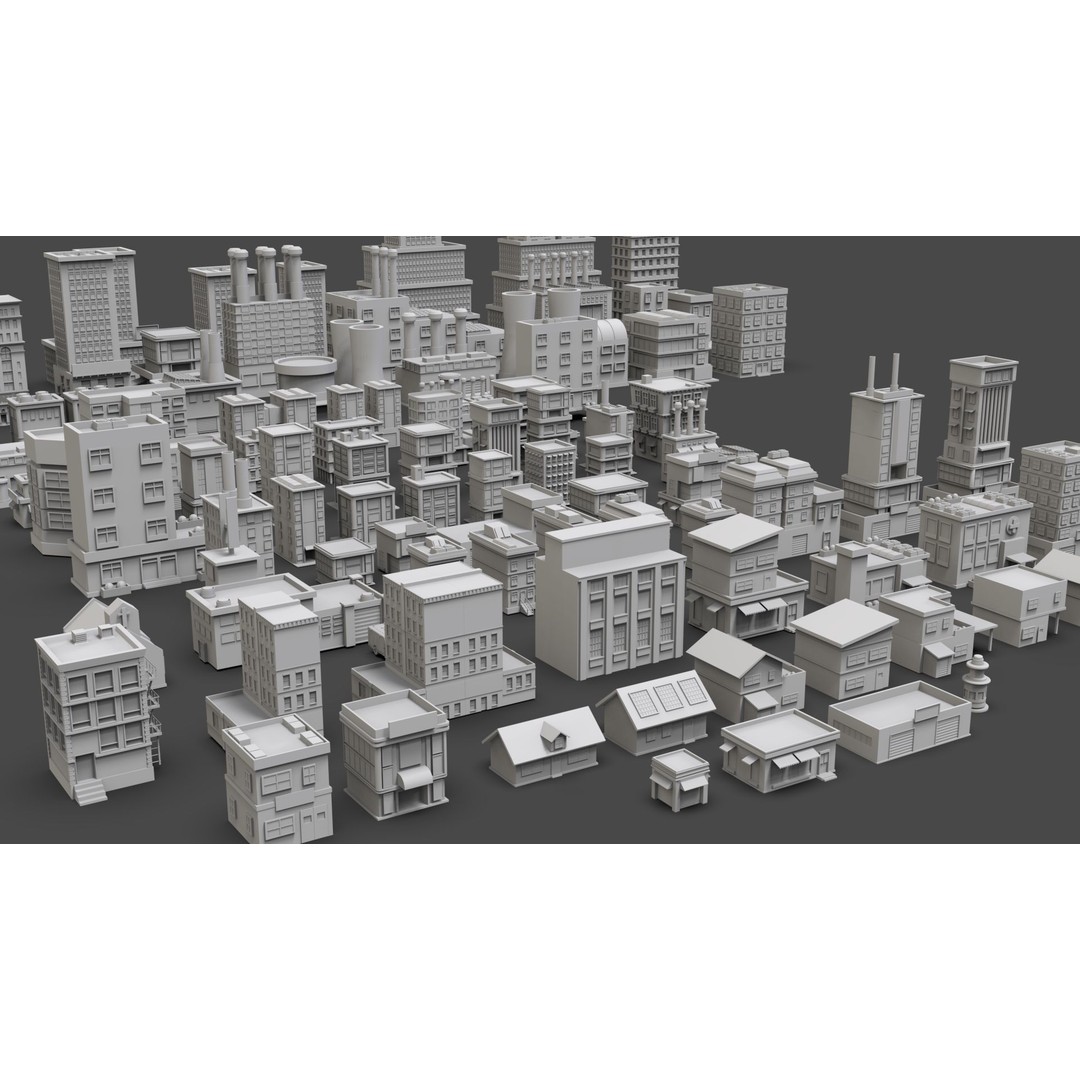 Low Poly City Buildings 3D Model – Game Ready Urban Asset Pack, FBX & OBJ - View 6