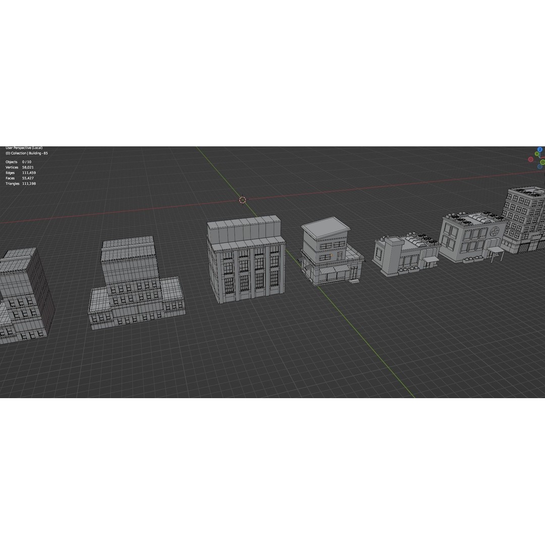 Low Poly City Buildings 3D Model – Game Ready Urban Asset Pack, FBX & OBJ - View 63