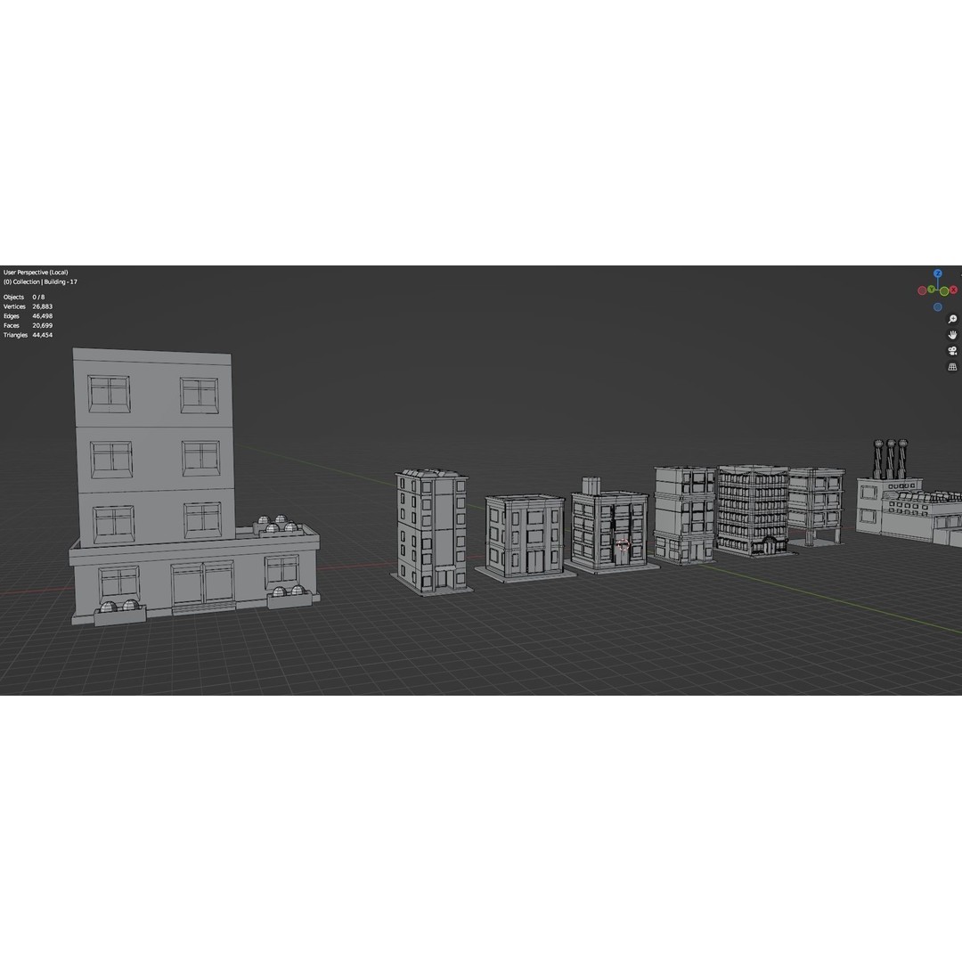 Low Poly City Buildings 3D Model – Game Ready Urban Asset Pack, FBX & OBJ - View 64