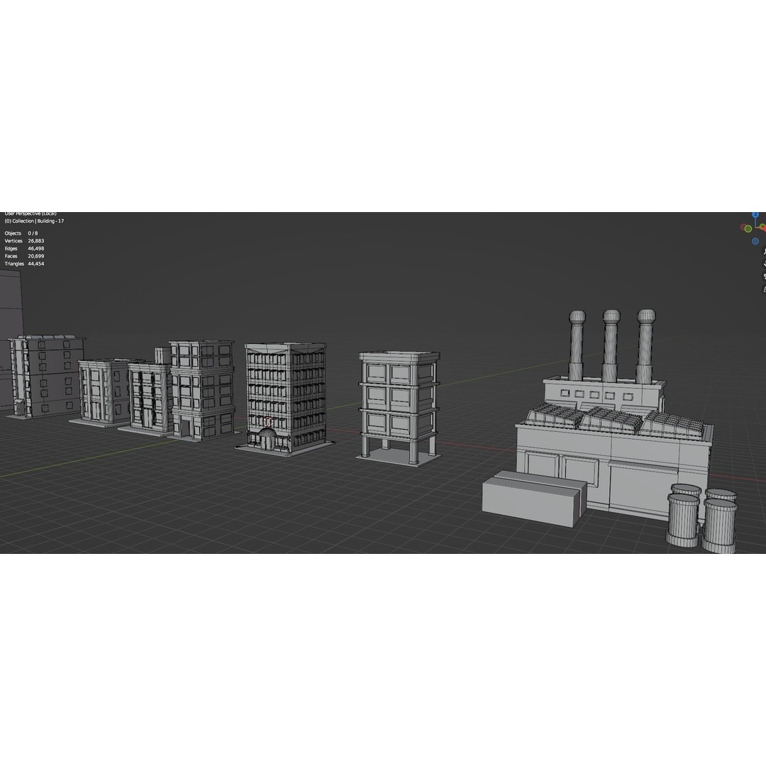 Low Poly City Buildings 3D Model – Game Ready Urban Asset Pack, FBX & OBJ - View 65