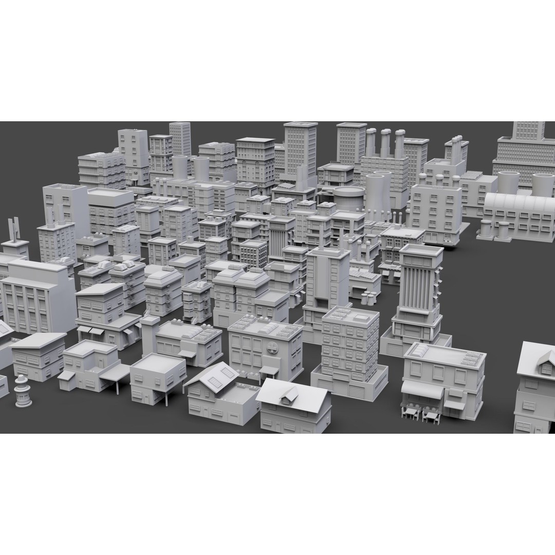 Low Poly City Buildings 3D Model – Game Ready Urban Asset Pack, FBX & OBJ - View 7