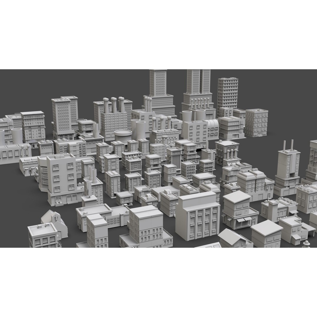 Low Poly City Buildings 3D Model – Game Ready Urban Asset Pack, FBX & OBJ - View 8