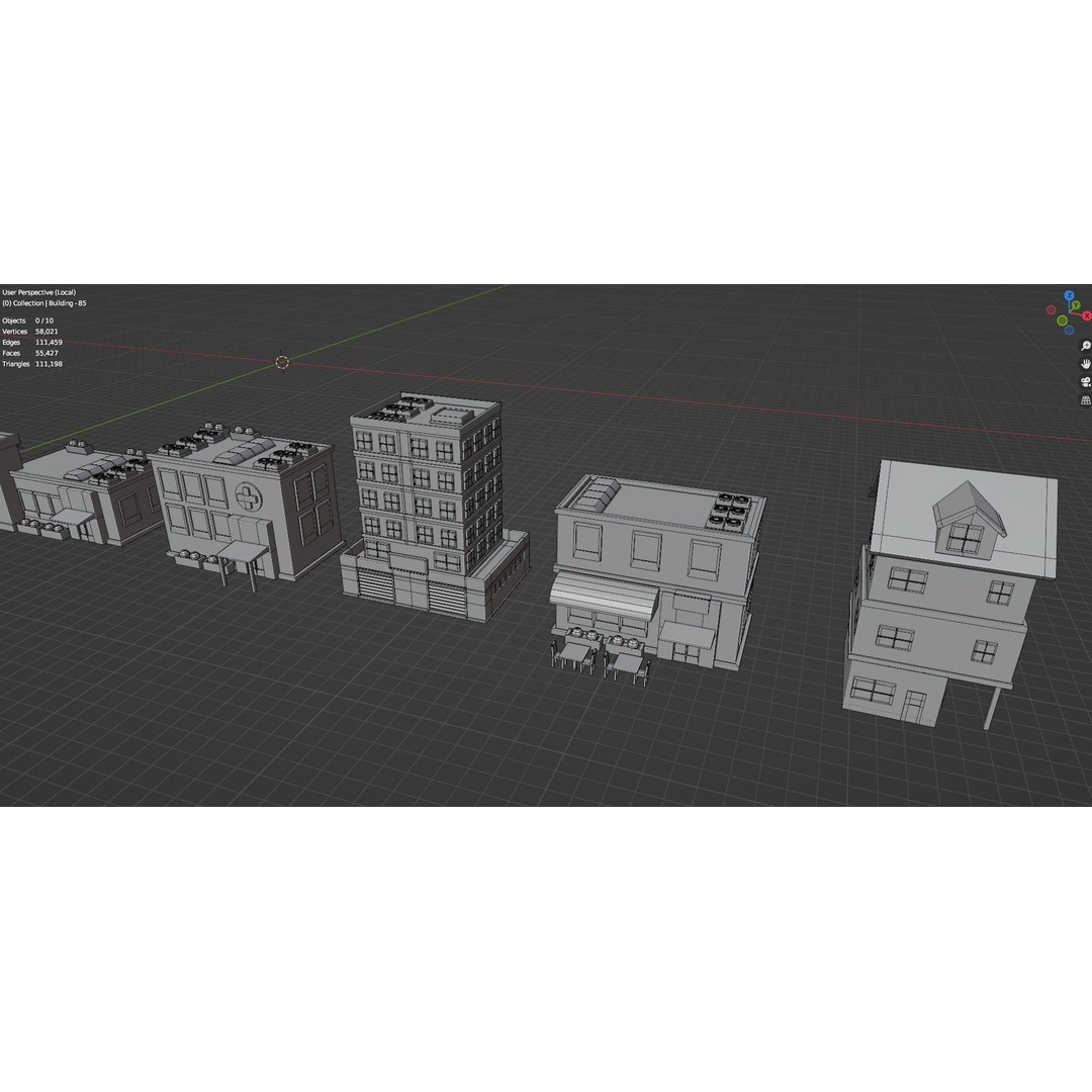 Low Poly City Buildings 3D Model – Game Ready Urban Asset Pack, FBX & OBJ - View 80