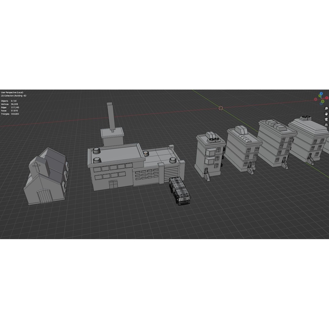 Low Poly City Buildings 3D Model – Game Ready Urban Asset Pack, FBX & OBJ - View 82