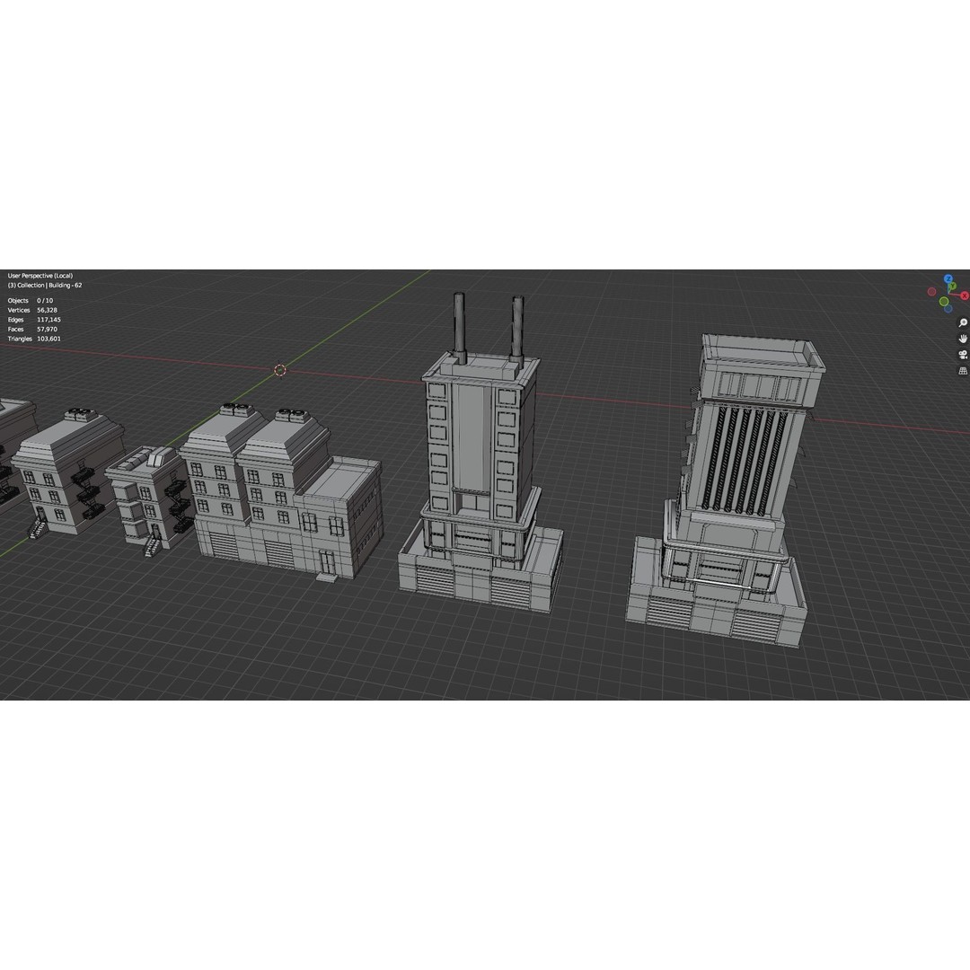Low Poly City Buildings 3D Model – Game Ready Urban Asset Pack, FBX & OBJ - View 84