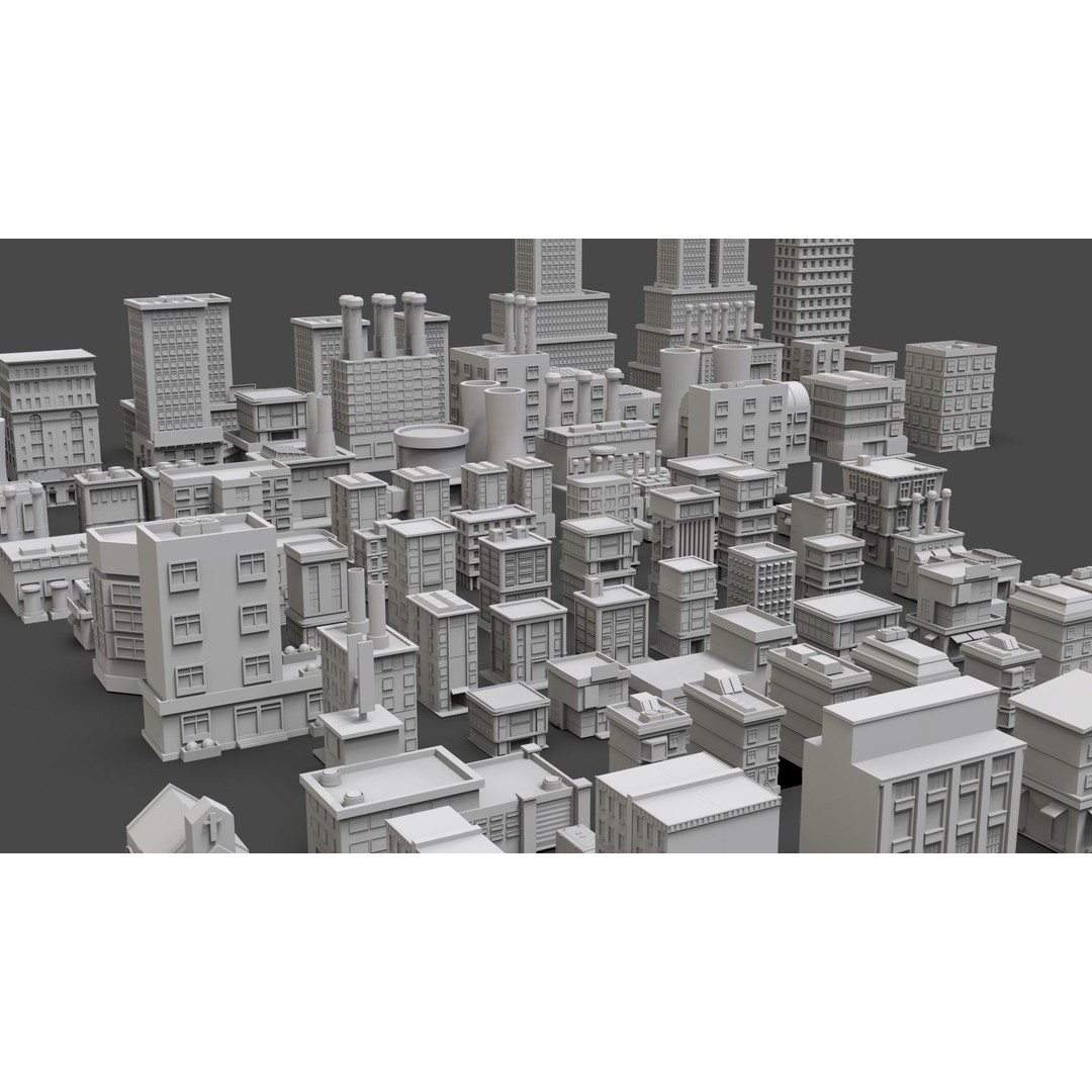 Low Poly City Buildings 3D Model – Game Ready Urban Asset Pack, FBX & OBJ - View 9