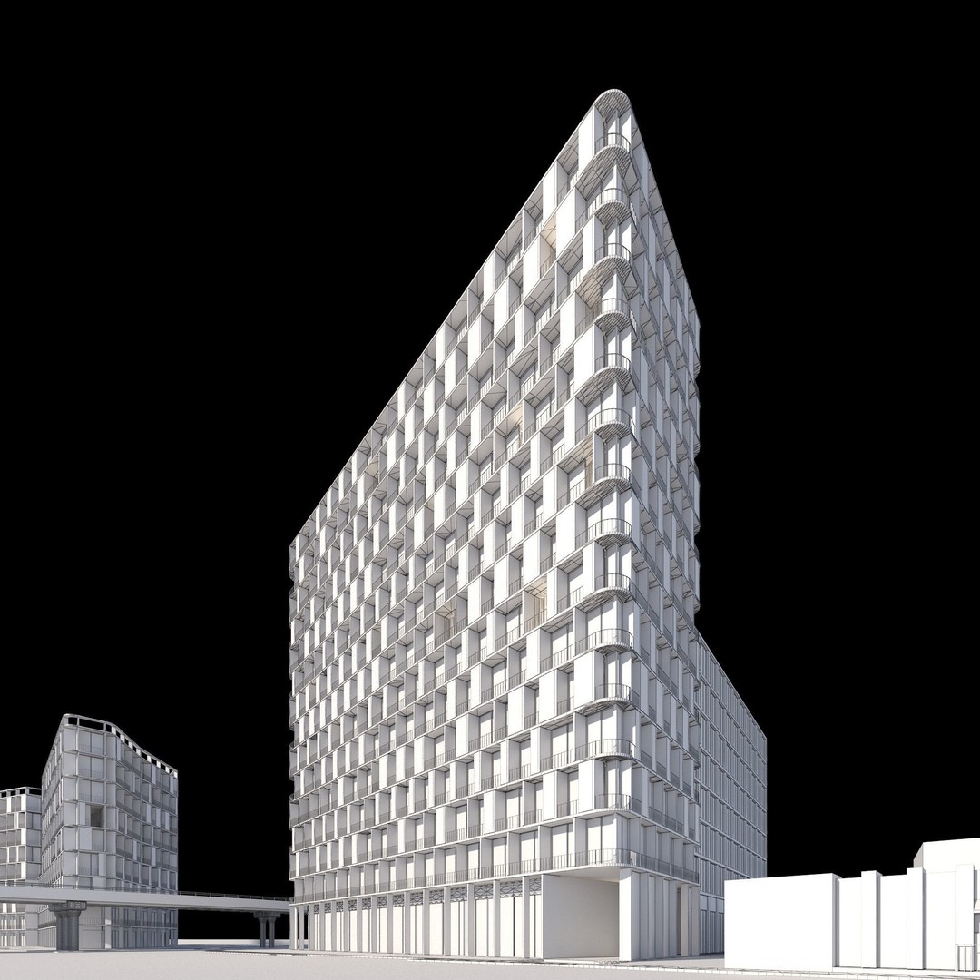 Modern Apartments Building 3D Model – Contemporary Design, FBX, OBJ - View 6