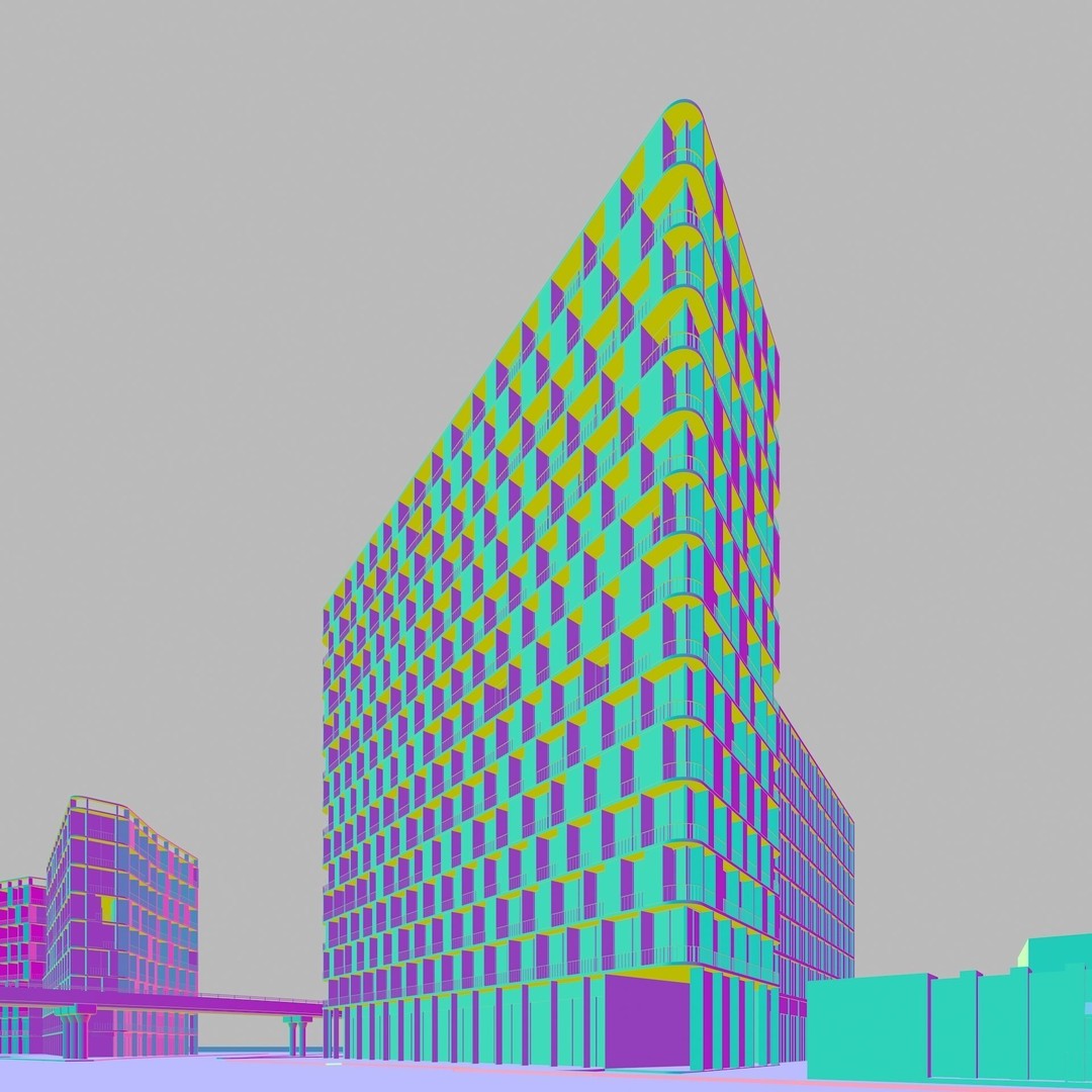 Modern Apartments Building 3D Model – Contemporary Design, FBX, OBJ - View 7
