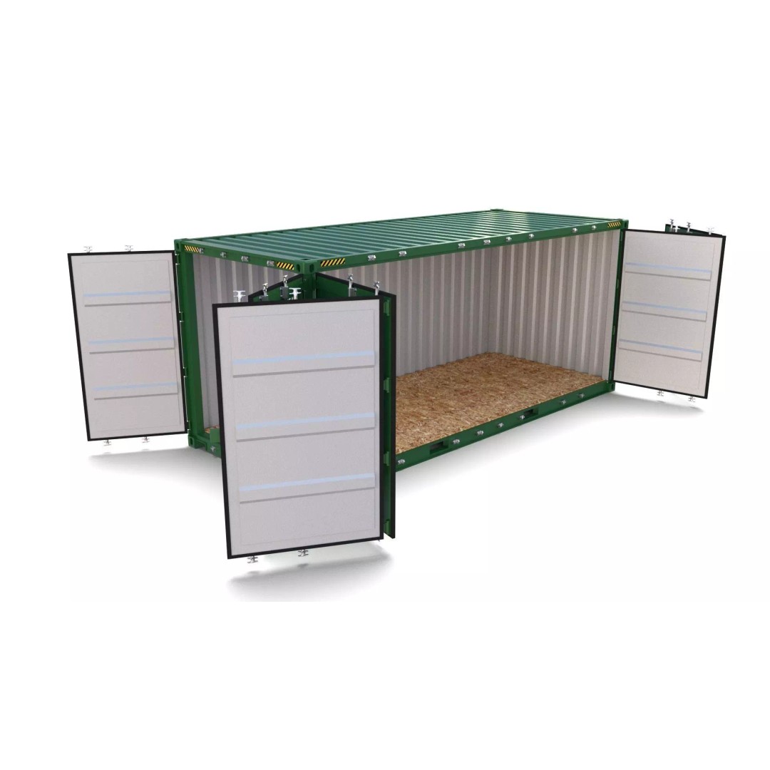 20ft Shipping Container 3D Model – Side Open, PBR Textures, FBX - View 2