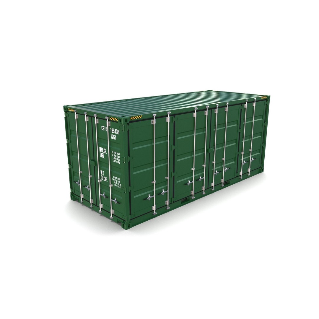 20ft Shipping Container 3D Model – Side Open, PBR Textures, FBX - View 3