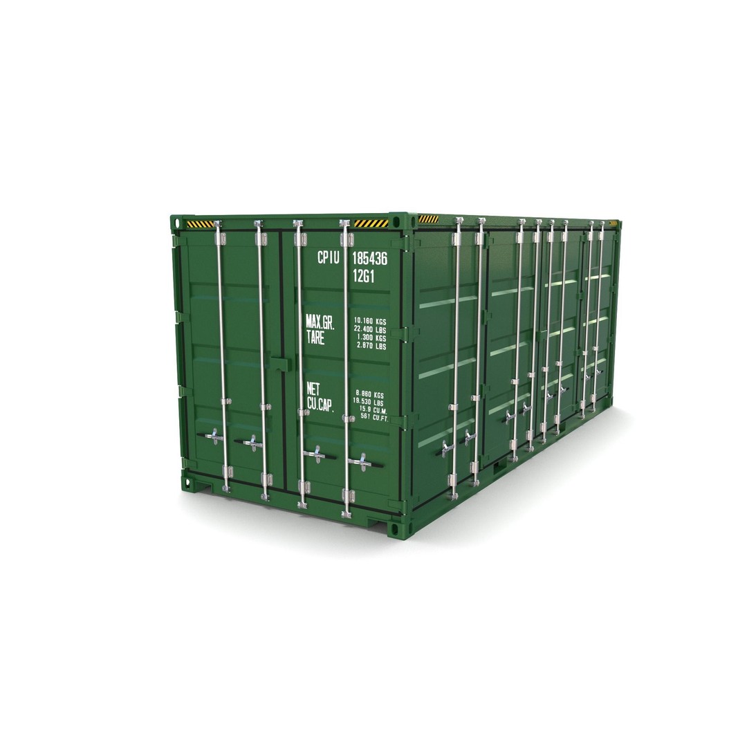 20ft Shipping Container 3D Model – Side Open, PBR Textures, FBX - View 4