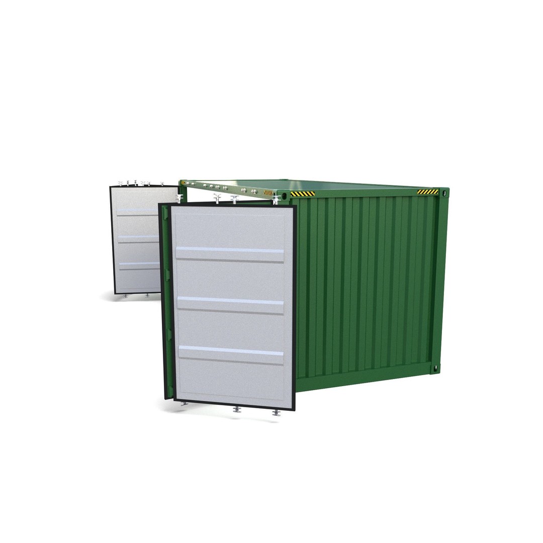 20ft Shipping Container 3D Model – Side Open, PBR Textures, FBX - View 5