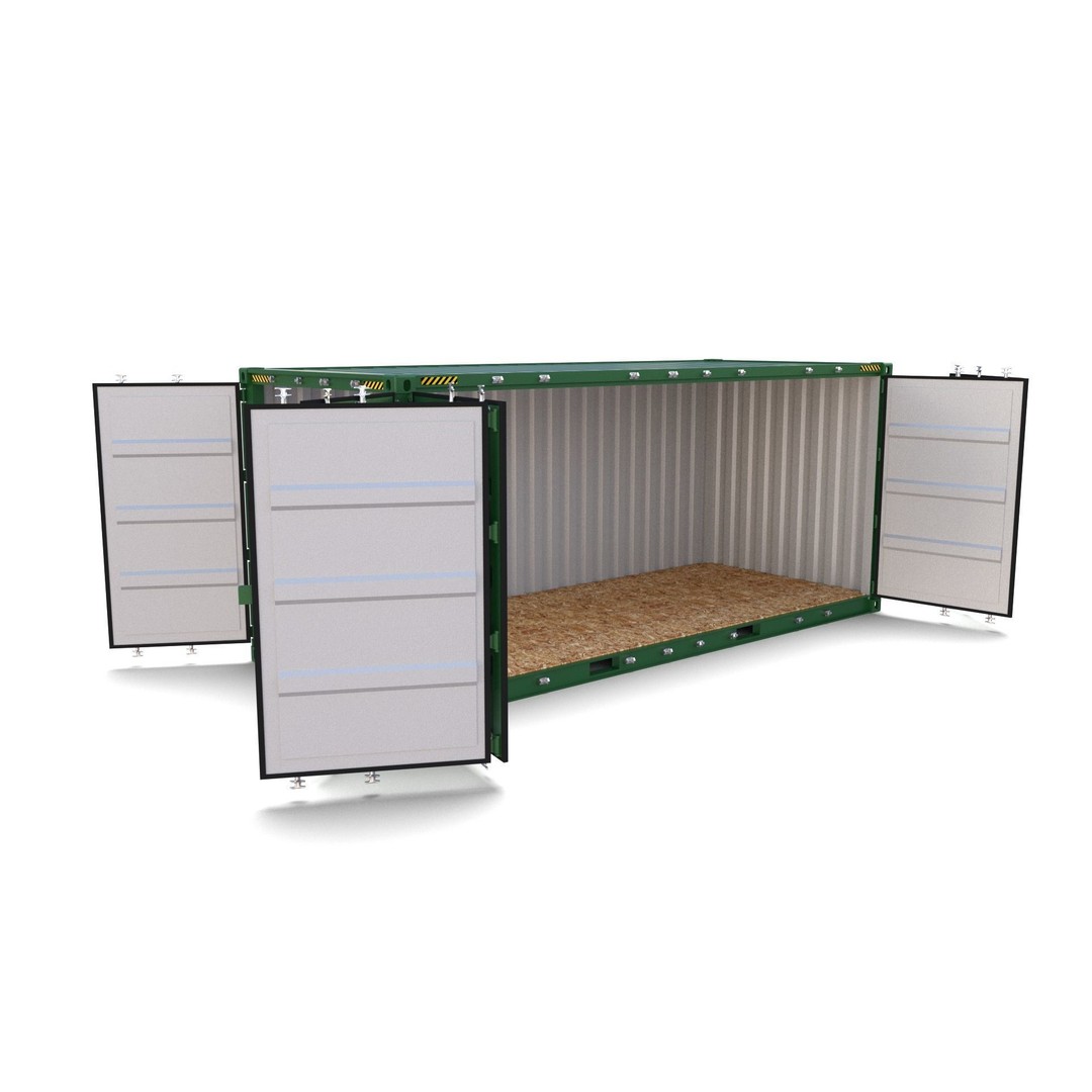 20ft Shipping Container 3D Model – Side Open, PBR Textures, FBX - View 8