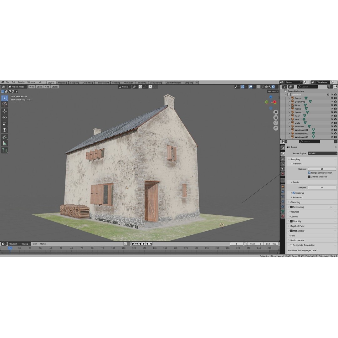 Old Vintage House 3D Model – Low Poly PBR Asset for Games - View 14
