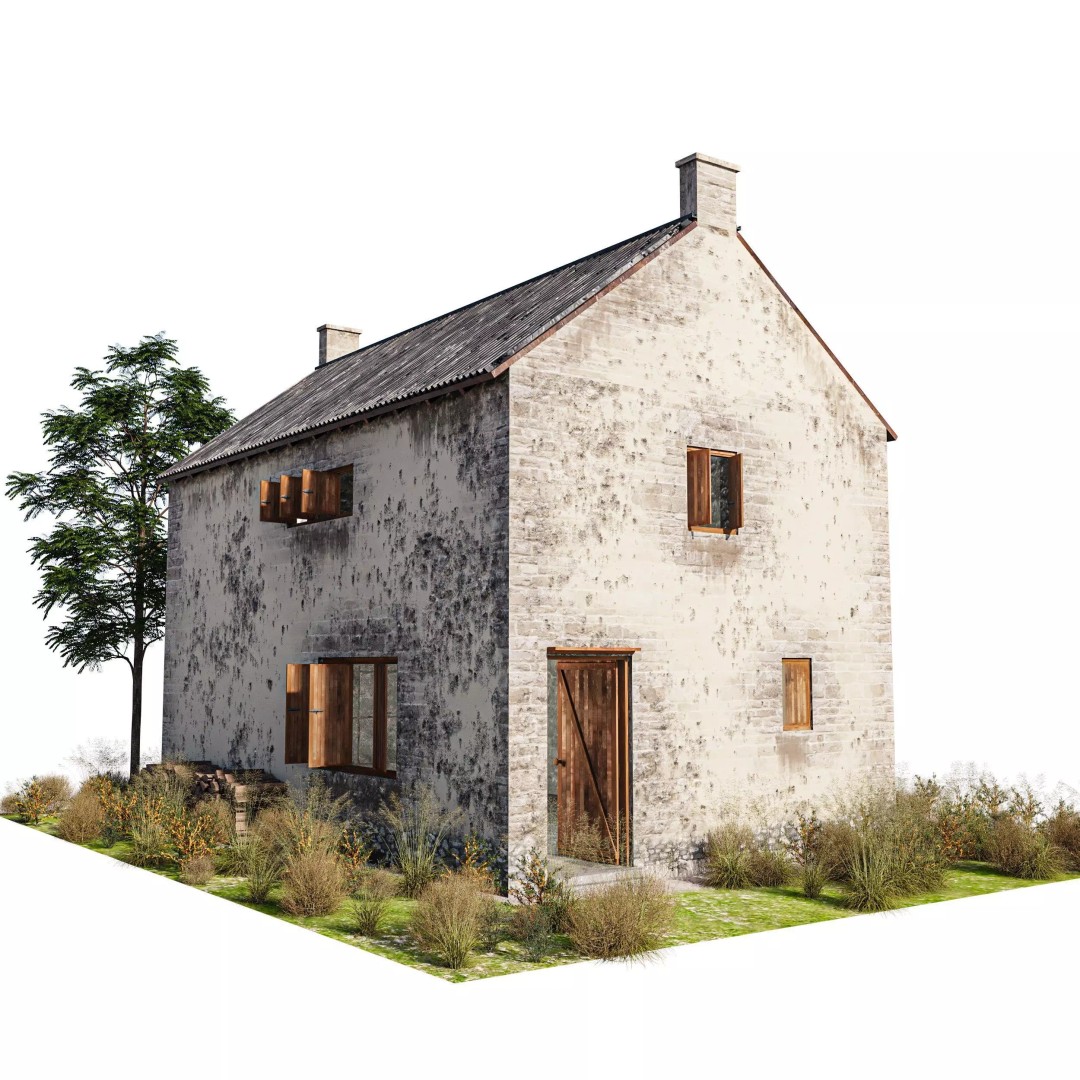 Old Vintage House 3D Model – Low Poly PBR Asset for Games - View 2