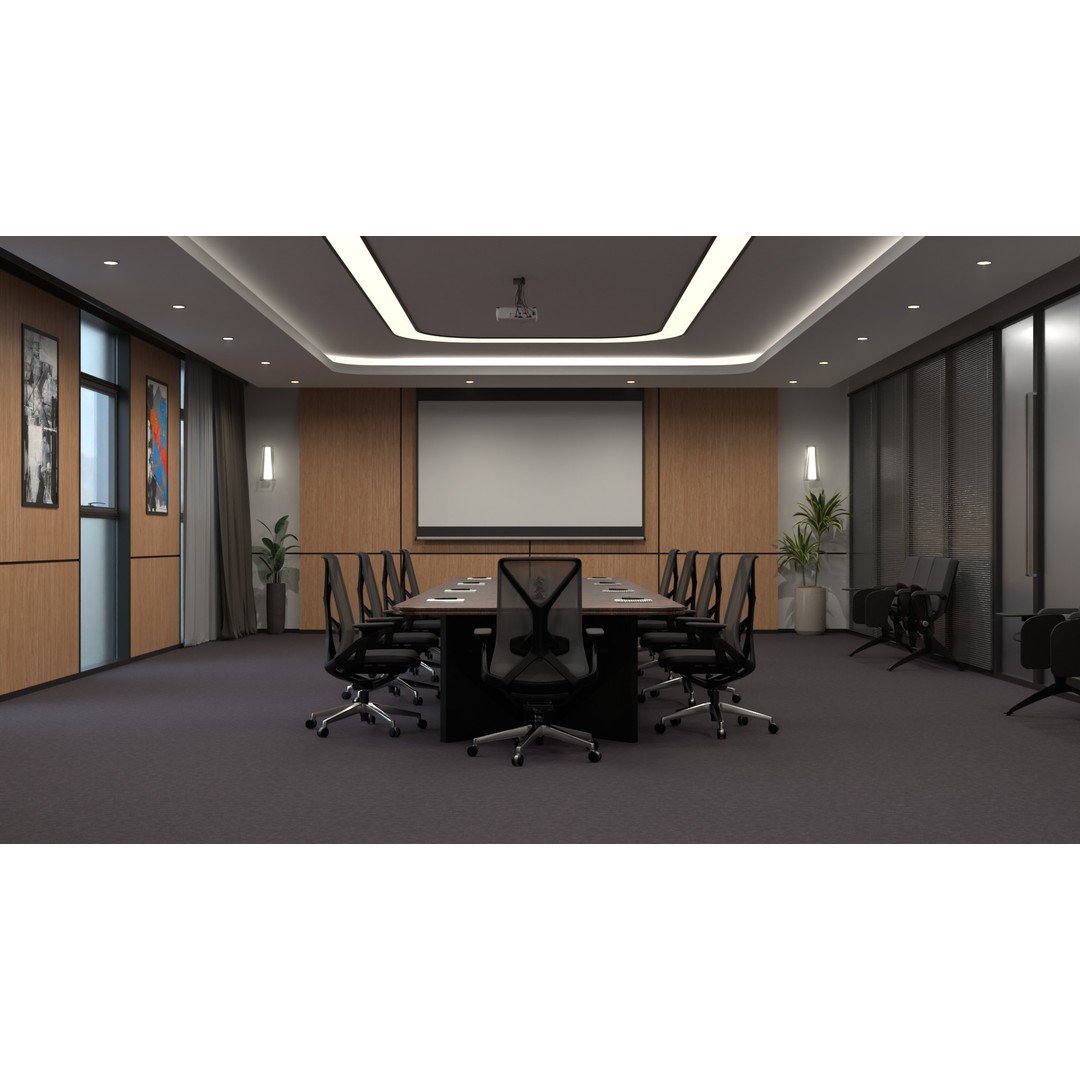 Bright Conference Room 3D Model – Modern Interior Design, FBX - View 3