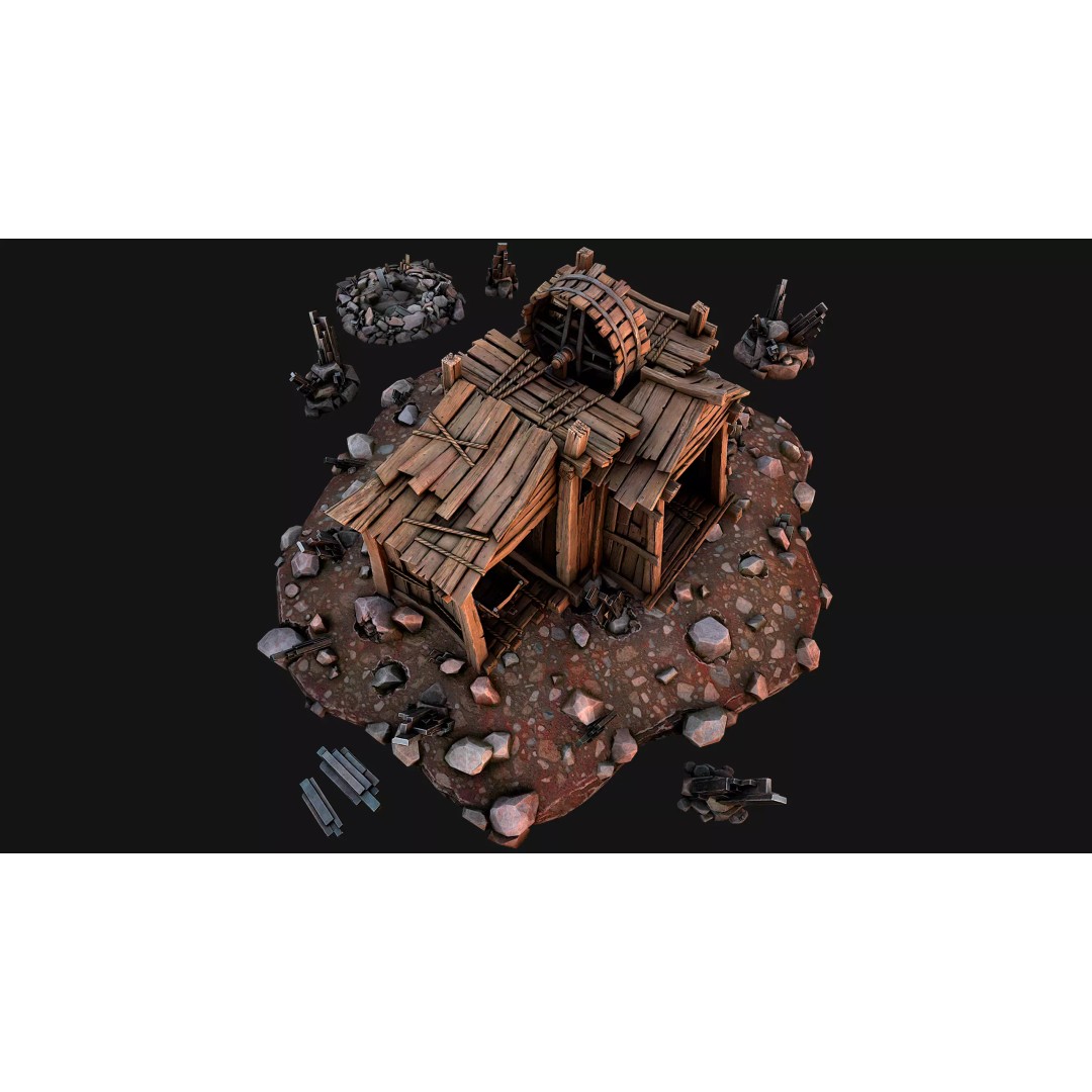 Medieval Mine 3D Model – Low Poly Game Asset, PBR Textures, FBX - View 2