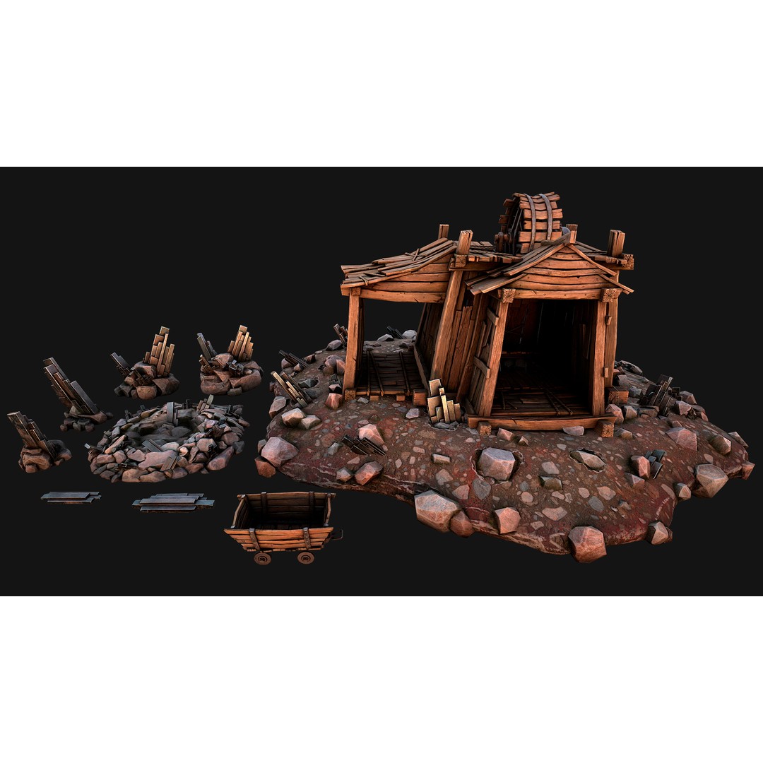 Medieval Mine 3D Model – Low Poly Game Asset, PBR Textures, FBX - View 4