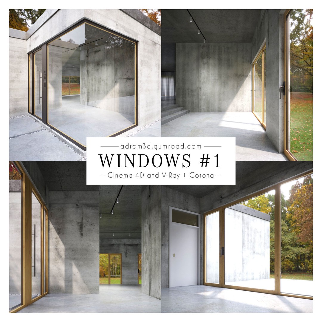 Modern Window Set 3D Model – PBR Textures for Cinema 4D - View 3