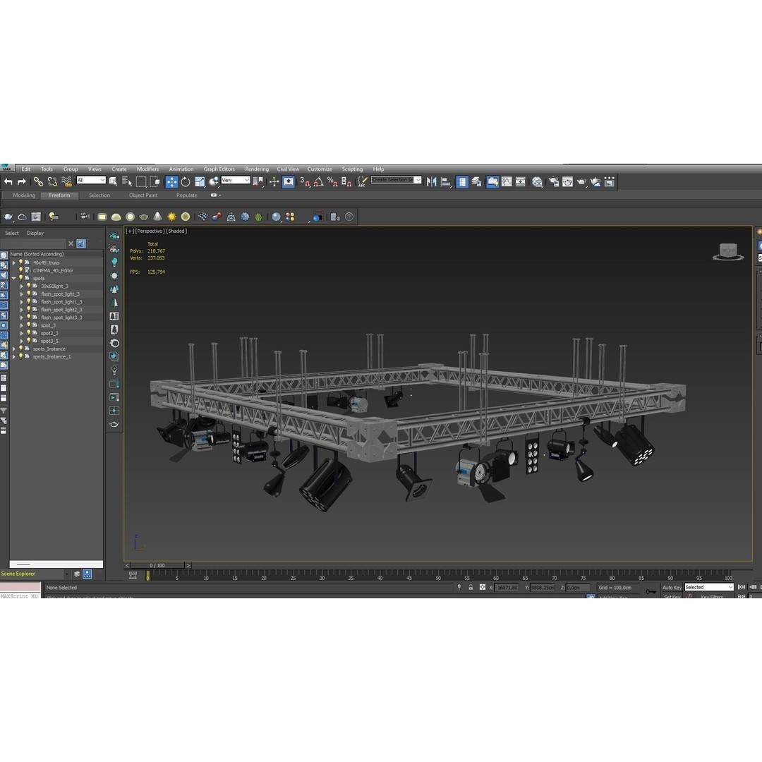 Light Truss 3D Model – Industrial Stage Rig, FBX, Blender, 3DSMAX
