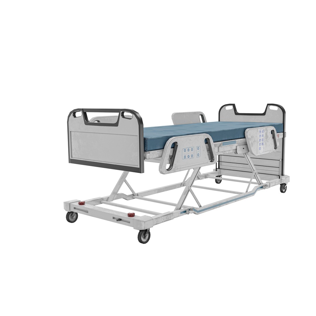 Hospital Bed 3D Model – Low Poly ICU Bed with PBR Textures - View 10