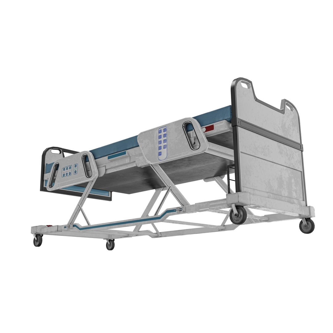 Hospital Bed 3D Model – Low Poly ICU Bed with PBR Textures - View 11