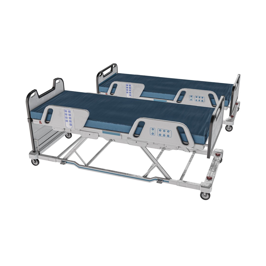 Hospital Bed 3D Model – Low Poly ICU Bed with PBR Textures - View 12