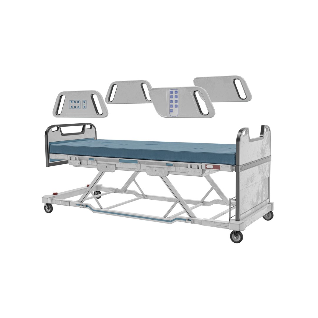 Hospital Bed 3D Model – Low Poly ICU Bed with PBR Textures - View 13