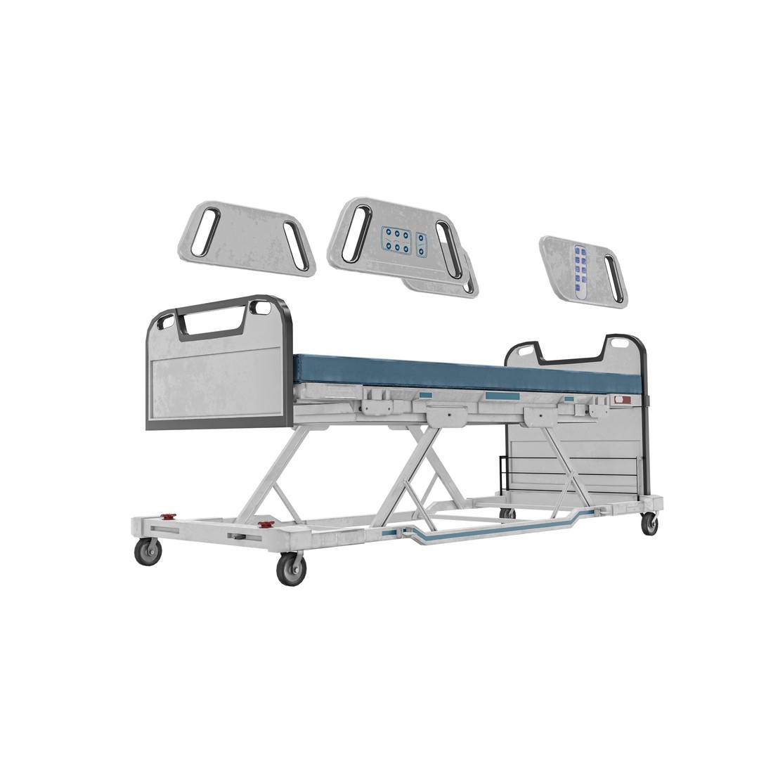Hospital Bed 3D Model – Low Poly ICU Bed with PBR Textures - View 14