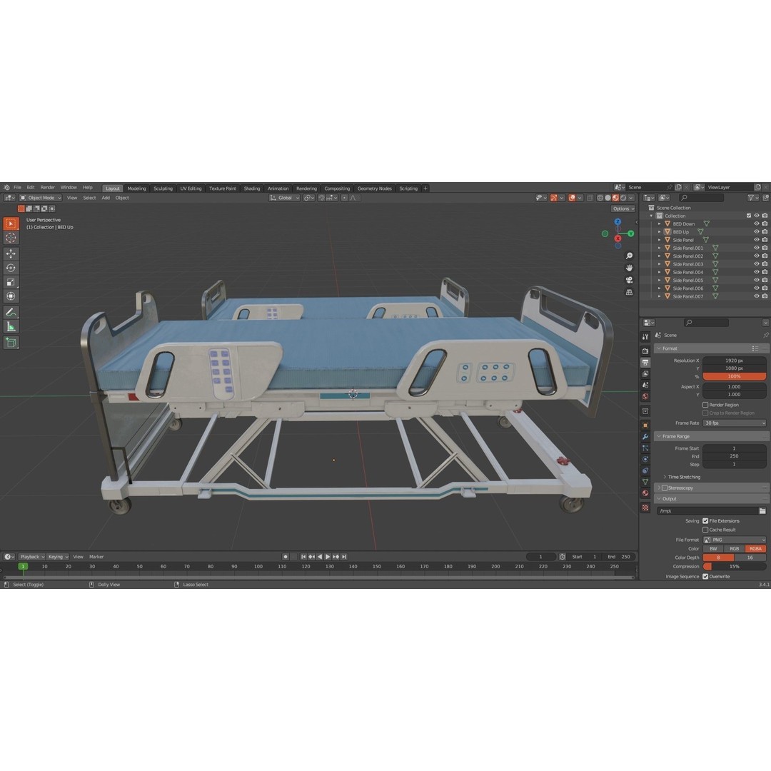 Hospital Bed 3D Model – Low Poly ICU Bed with PBR Textures - View 15