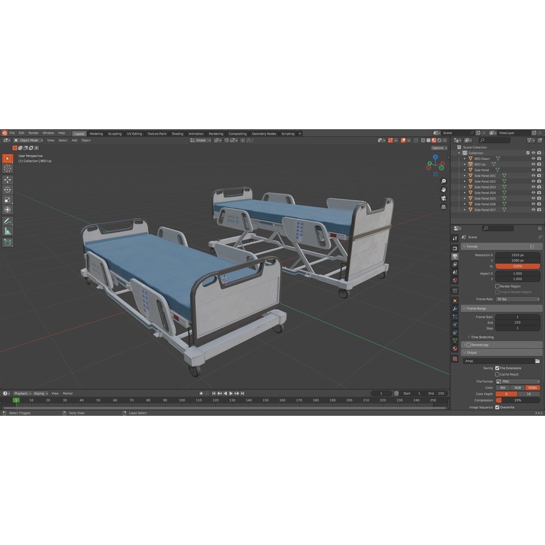 Hospital Bed 3D Model – Low Poly ICU Bed with PBR Textures - View 16