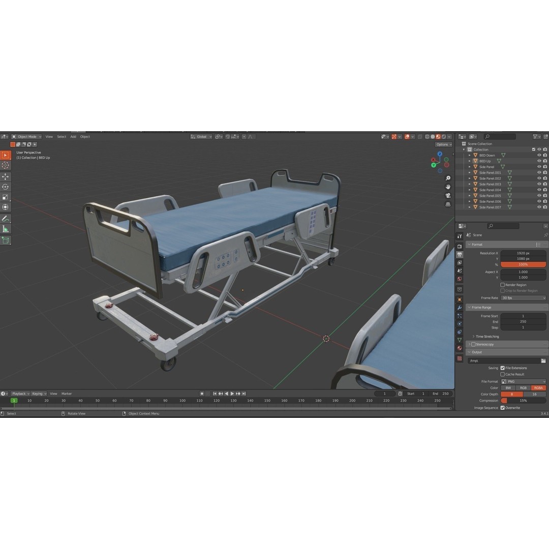 Hospital Bed 3D Model – Low Poly ICU Bed with PBR Textures - View 17
