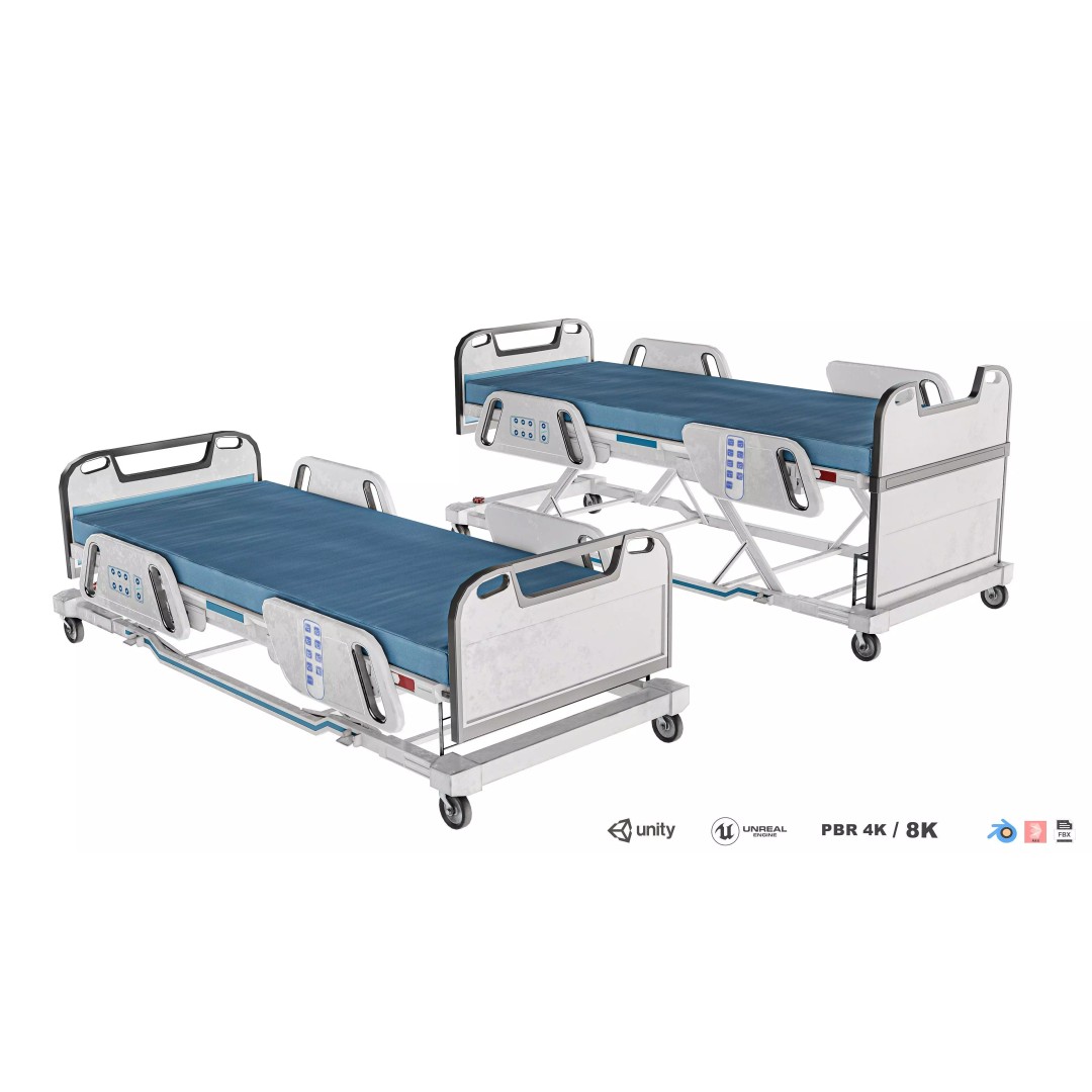 Hospital Bed 3D Model – Low Poly ICU Bed with PBR Textures - View 2