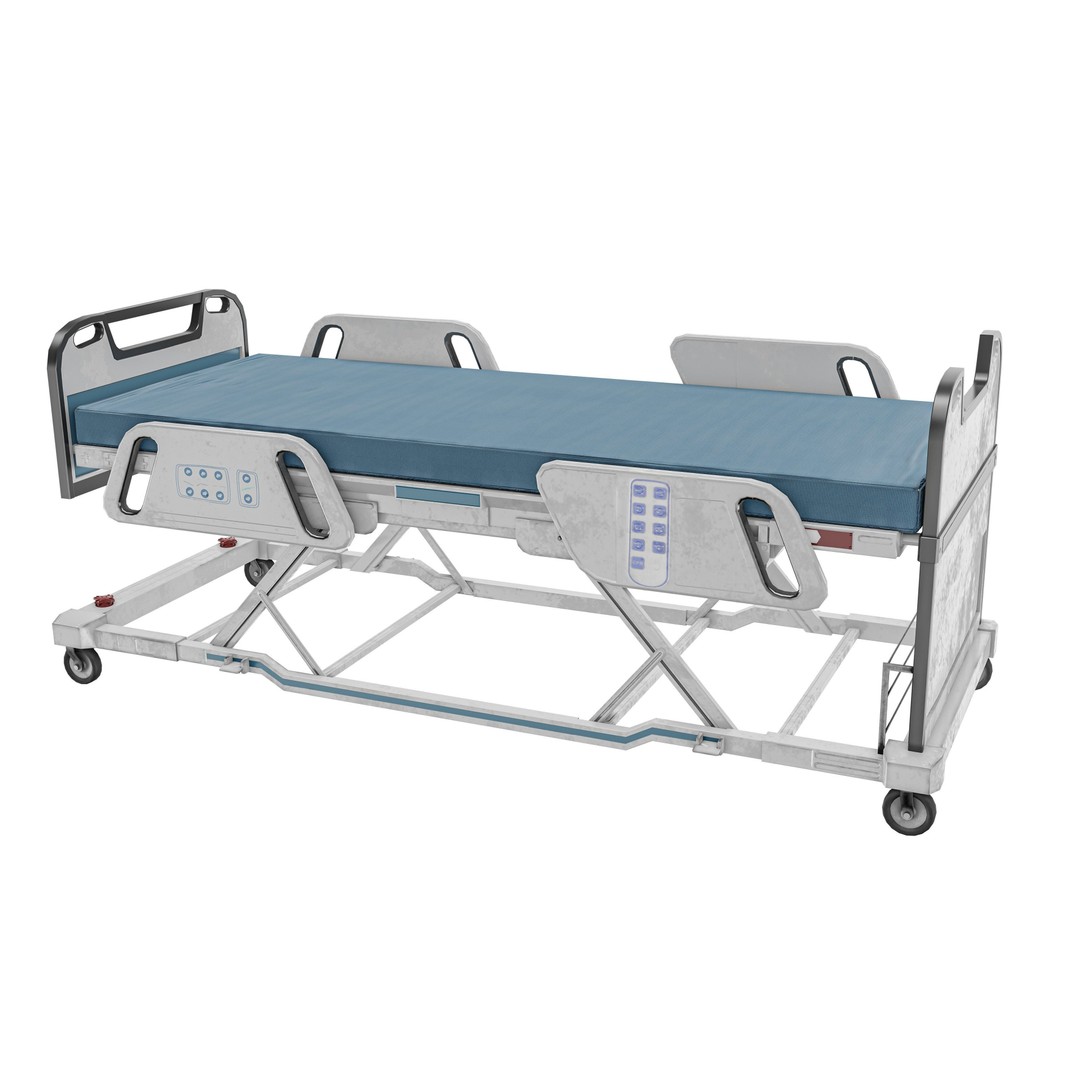 Hospital Bed 3D Model – Low Poly ICU Bed with PBR Textures - View 3